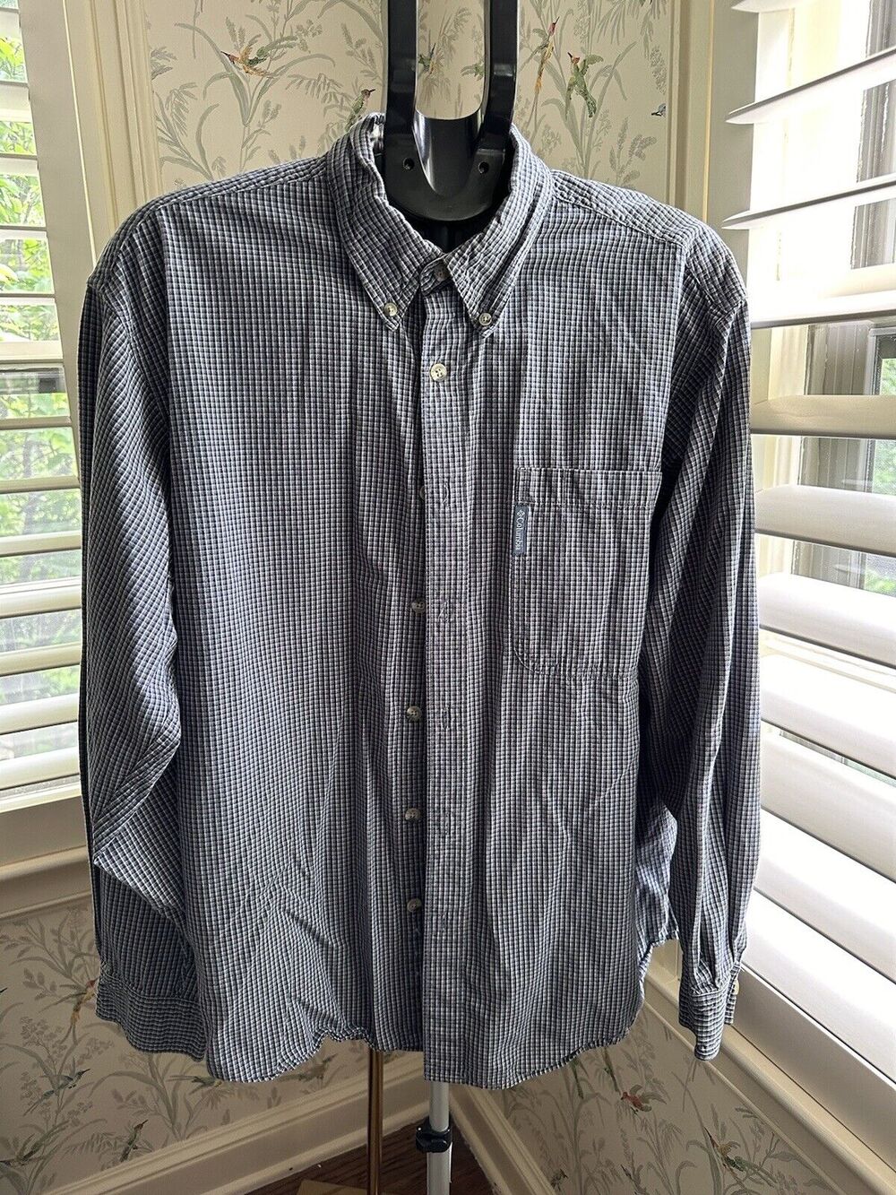 Columbia Men's Button Down Long Sleeve Shirt Blue Plaid Size L 100% Cotton